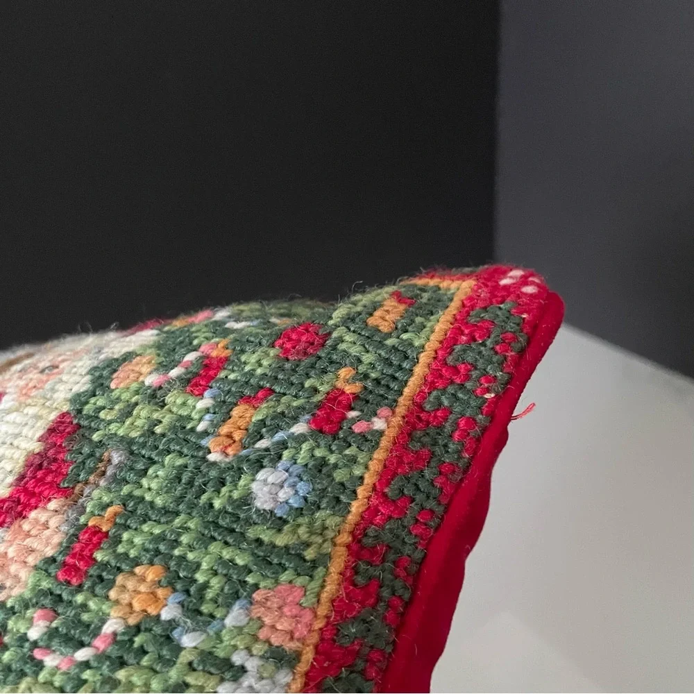 Santa on a Train Holiday Needlepoint Pillow